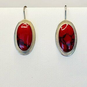 ATI Mexico Sterling Silver and Red Jasper Dangle Drop Earrings
